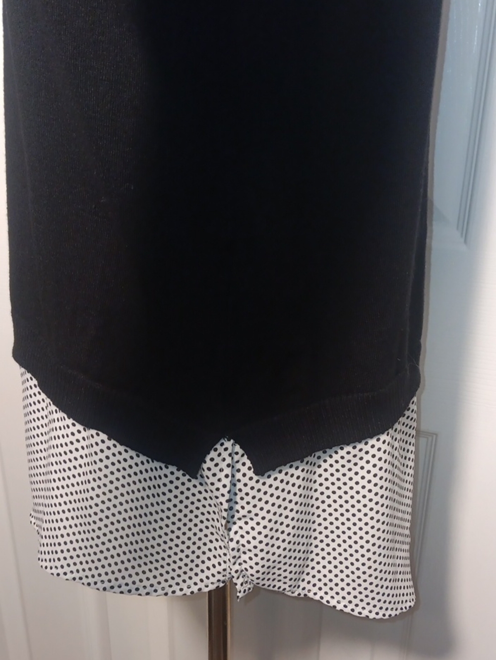 Adrianna Papell Black Layered Twofer Sweater Polka Dot Collar Hem - Picture 5 of 12